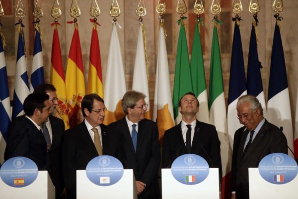 Southern European meeting is taking place at Villa Madama in Rome with leaders of Cyprus, France, Greece, Italy, Malta, Portugal and Spain. (AP Photo/Alessandra Tarantino)